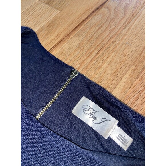 Eliza J Dress Women’s 8 Cold Shoulder Cocktail Dress Navy Blue Applique Crepe - Picture 2 of 8